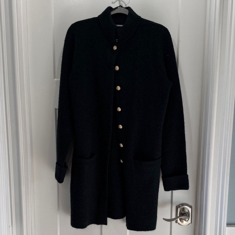 Adrienne Vittadini Women’s Dark Green Button-Front Long Cardigan Coat Size Small